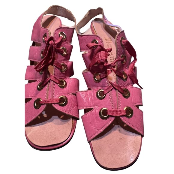 Vintage 1940 Miss America Pink Gladiator High Heel Sandals With Lace-Up Design - Picture 5 of 5